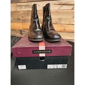 Florsheim Black Leather Men's Sz 9D Side Zip Ankle Boots 11087 Regent